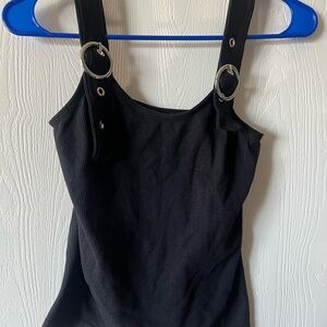 Black Embellished Fitted Tank Top